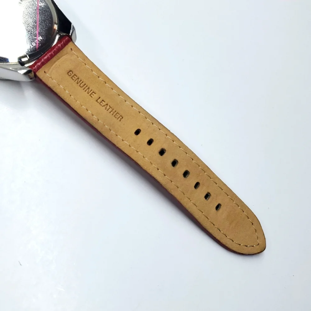 Fossil Watch AM-4188 Silver Watch Red Leather Band Crystal Bling